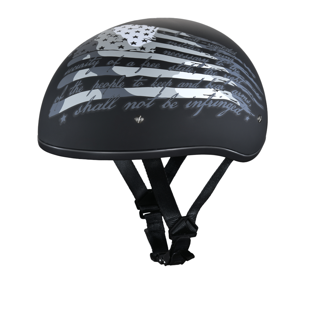 black motorcycle helmet skull cap Daytona Skull Cap 2nd Amendment Half Helmet XS