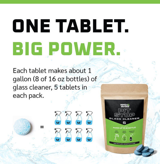 Color - Blue - WASH&WHIPS Pit Stop Glass Cleaner / All Surface Cleaner Refill Tablets (Makes 5 Gallons)