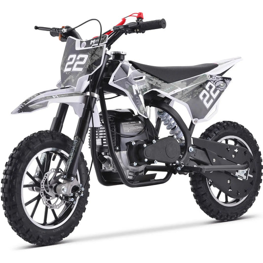 MotoTec Demon 50cc 2-Stroke Kids Gas Dirt Bike – White | High-Performance Off-Road Mini Bike MotoTec