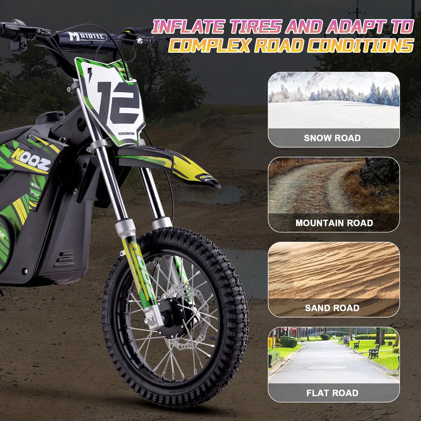 MotoTec 36v 1000w Electric Dirt Bike Green | High-Performance Off-Road Bike