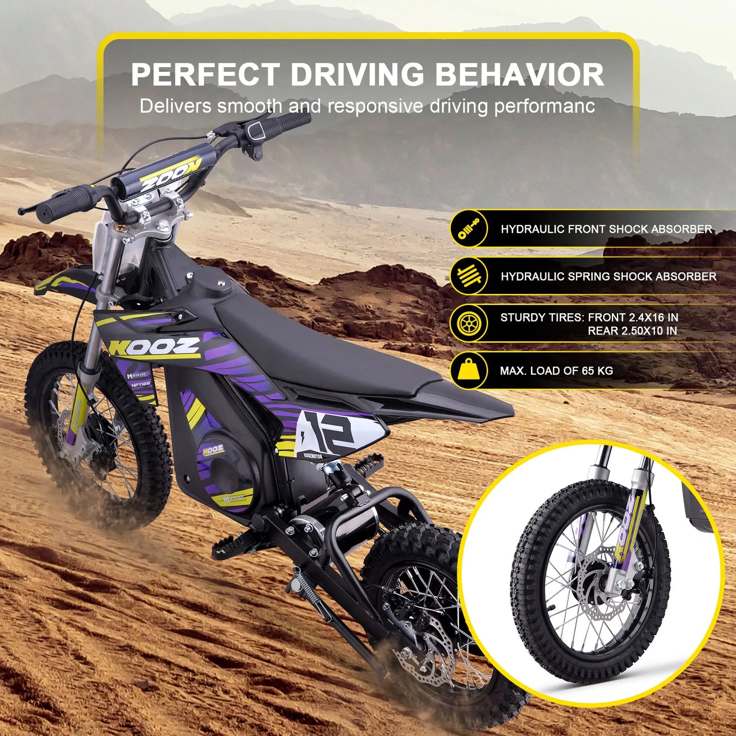 MotoTec 36v 1000w Electric Dirt Bike Purple | High-Performance Off-Road Bike