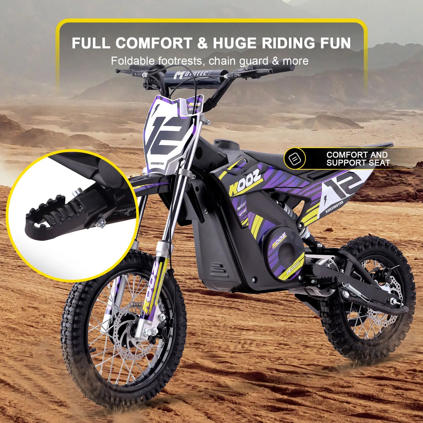MotoTec 36v 1000w Electric Dirt Bike Purple | High-Performance Off-Road Bike