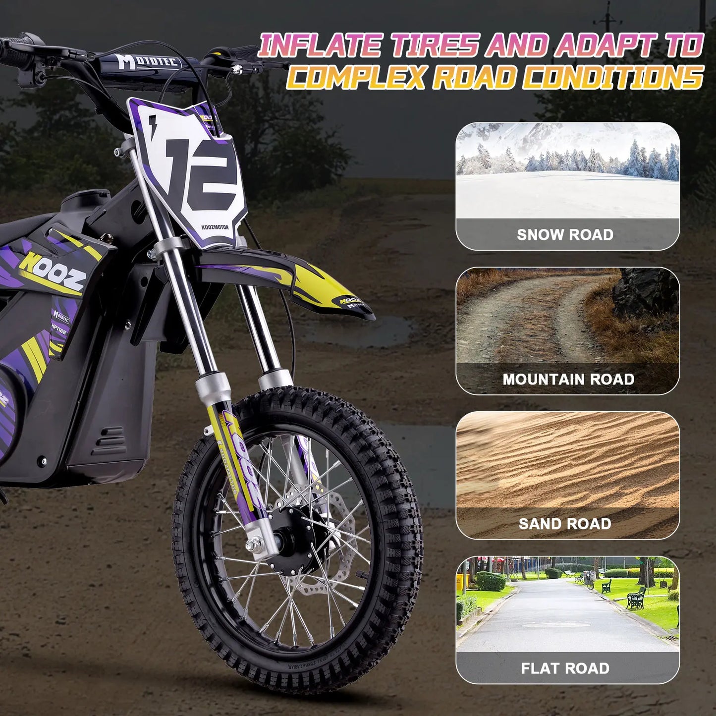 MotoTec 36v 1000w Electric Dirt Bike Purple | High-Performance Off-Road Bike