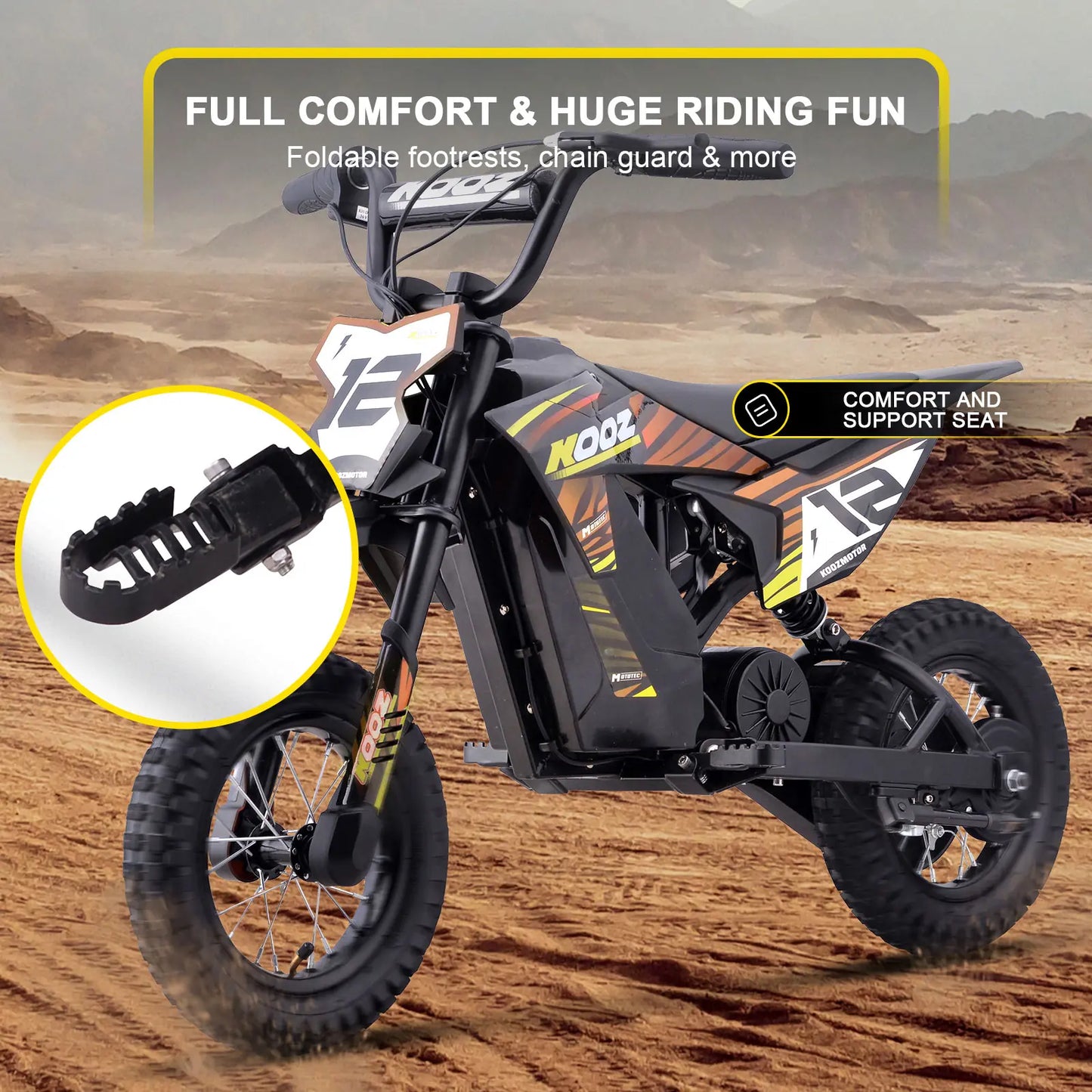 MotoTec 36v 300w Electric Dirt Bike Orange | Compact & Powerful Off-Road Fun