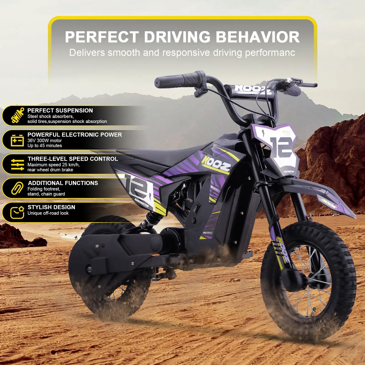 MotoTec 36v 300w Electric Dirt Bike Purple | Compact & Powerful Off-Road Fun