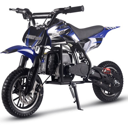 MotoTec Alien 50cc 2-Stroke Kids Gas Dirt Bike – Blue | Off-Road Mini Motocross