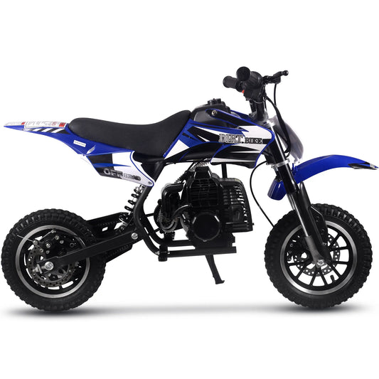 MotoTec Alien 50cc 2-Stroke Kids Gas Dirt Bike – Blue | Off-Road Mini Motocross