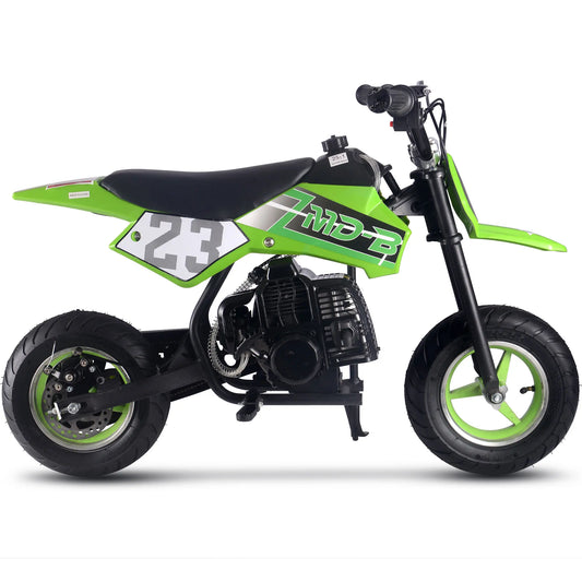 MotoTec 50cc 2-Stroke Kids Supermoto Gas Dirt Bike – Green | Powerful Mini Dirt Bike