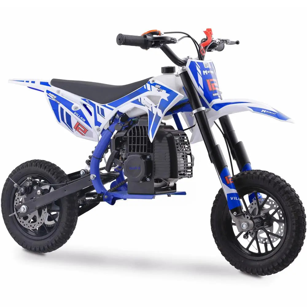 MotoTec Villain 52cc 2-Stroke Kids Gas Dirt Bike – Blue | Powerful Off-Road Dirt Bike
