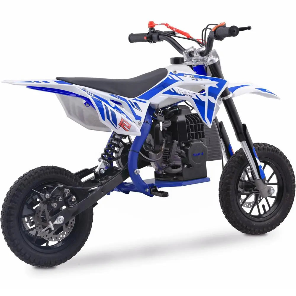 MotoTec Villain 52cc 2-Stroke Kids Gas Dirt Bike – Blue | Powerful Off-Road Dirt Bike