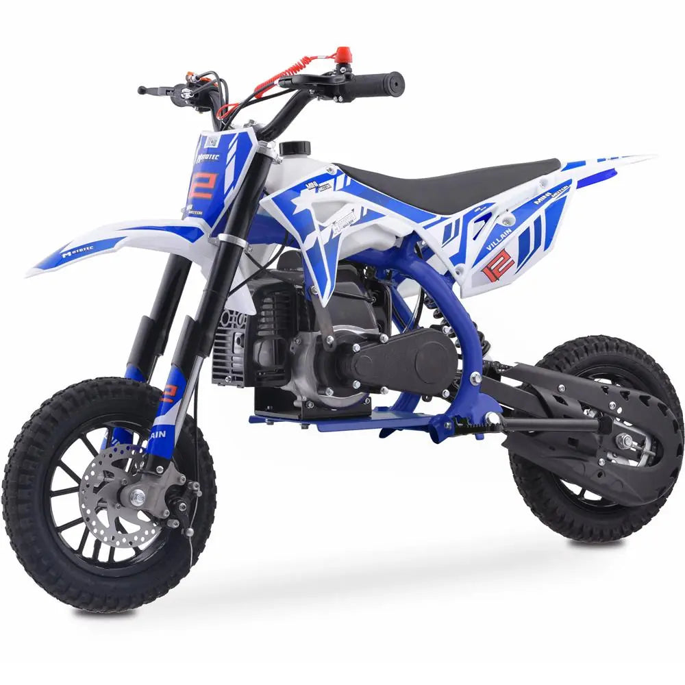 MotoTec Villain 52cc 2-Stroke Kids Gas Dirt Bike – Blue | Powerful Off-Road Dirt Bike