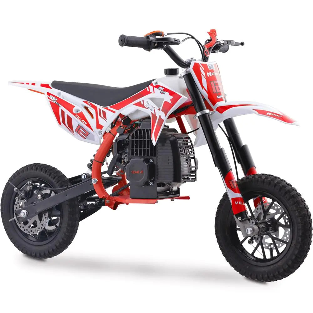 MotoTec Villain 52cc 2-Stroke Kids Gas Dirt Bike – Red | Powerful Off-Road Dirt Bike