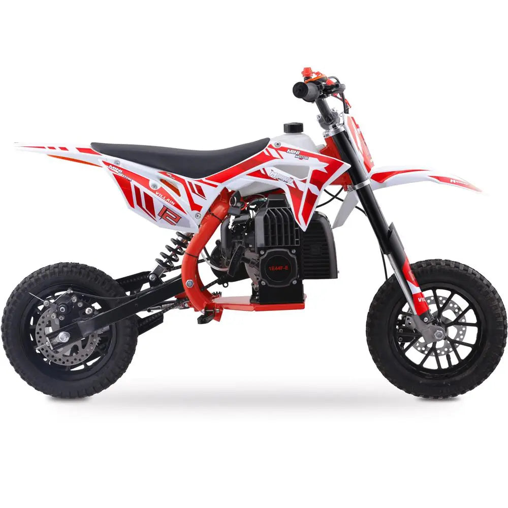 MotoTec Villain 52cc 2-Stroke Kids Gas Dirt Bike – Red | Powerful Off-Road Dirt Bike