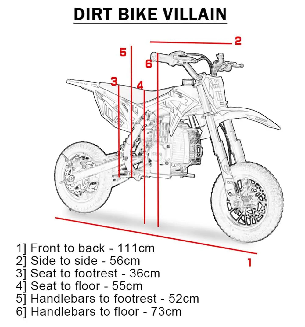 MotoTec Villain 52cc 2-Stroke Kids Gas Dirt Bike – Red | Powerful Off-Road Dirt Bike