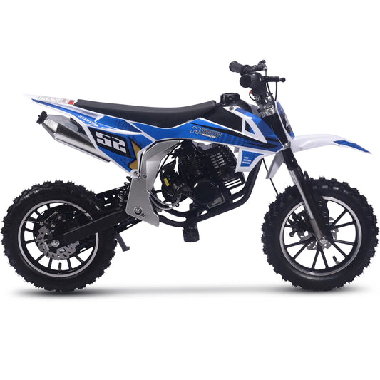 MotoTec Warrior 52cc 2-Stroke Kids Gas Dirt Bike – Blue | Powerful Off-Road Mini Bike