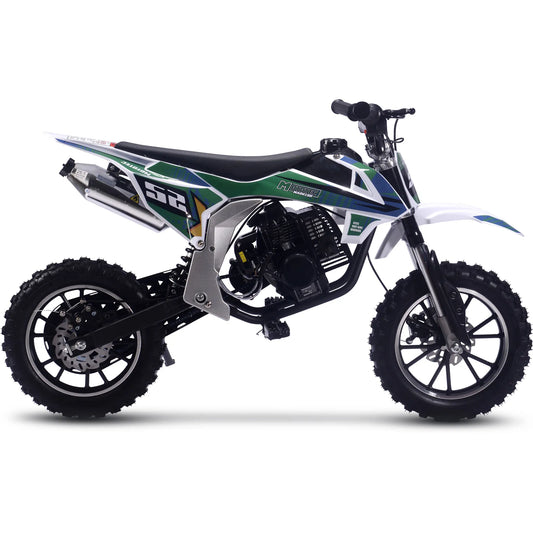 MotoTec Warrior 52cc 2-Stroke Kids Gas Dirt Bike – Green | Powerful Off-Road Mini Bike