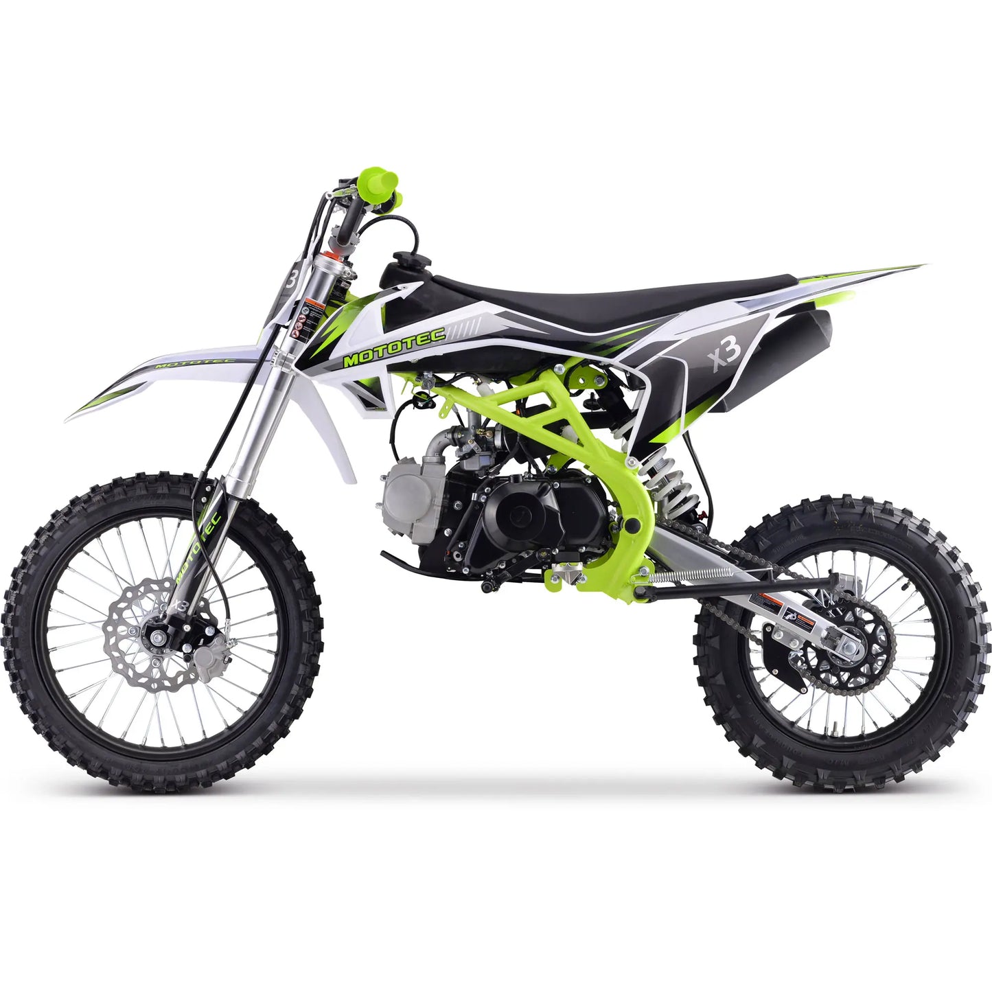 MotoTec X3 125cc 4-Stroke Gas Dirt Bike – Green | High-Performance Off-Road Motorcycle