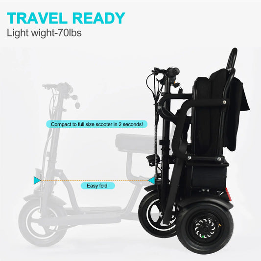 Color - Black - MotoTec Folding Mobility Electric Trike 48V 700W Dual Motor Lithium