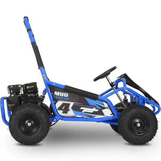 MotoTec Mud 98cc Kids Gas Go Kart – Full Suspension, Blue | Off-Road Adventure