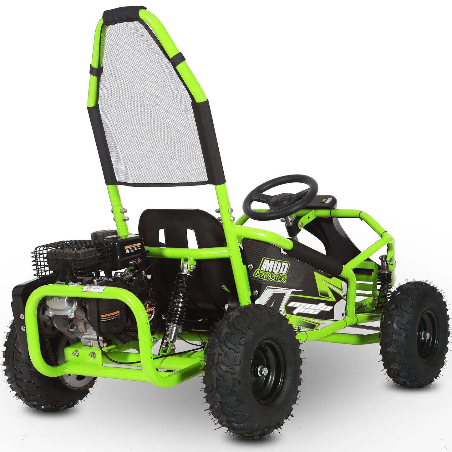 MotoTec Mud 98cc Kids Gas Go Kart – Full Suspension, Green | Off-Road Adventure