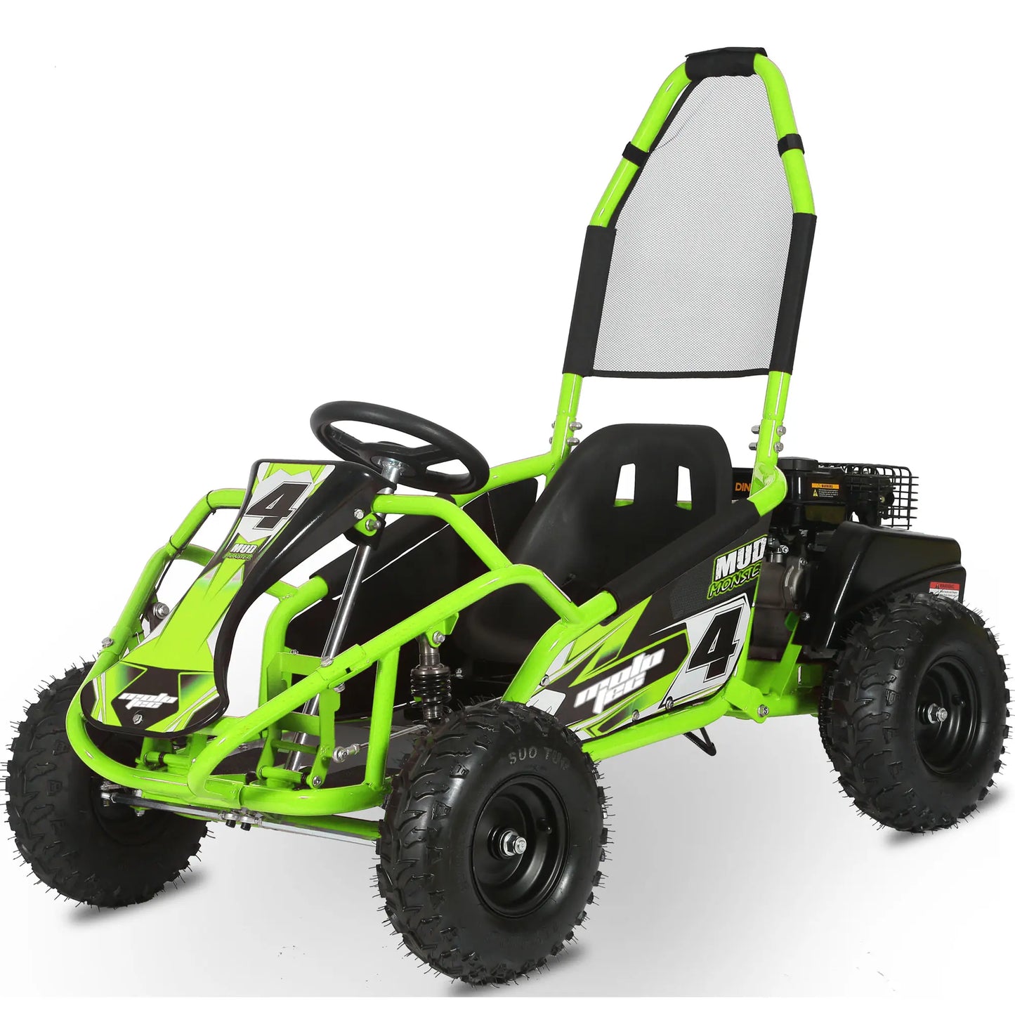 MotoTec Mud 98cc Kids Gas Go Kart – Full Suspension, Green | Off-Road Adventure