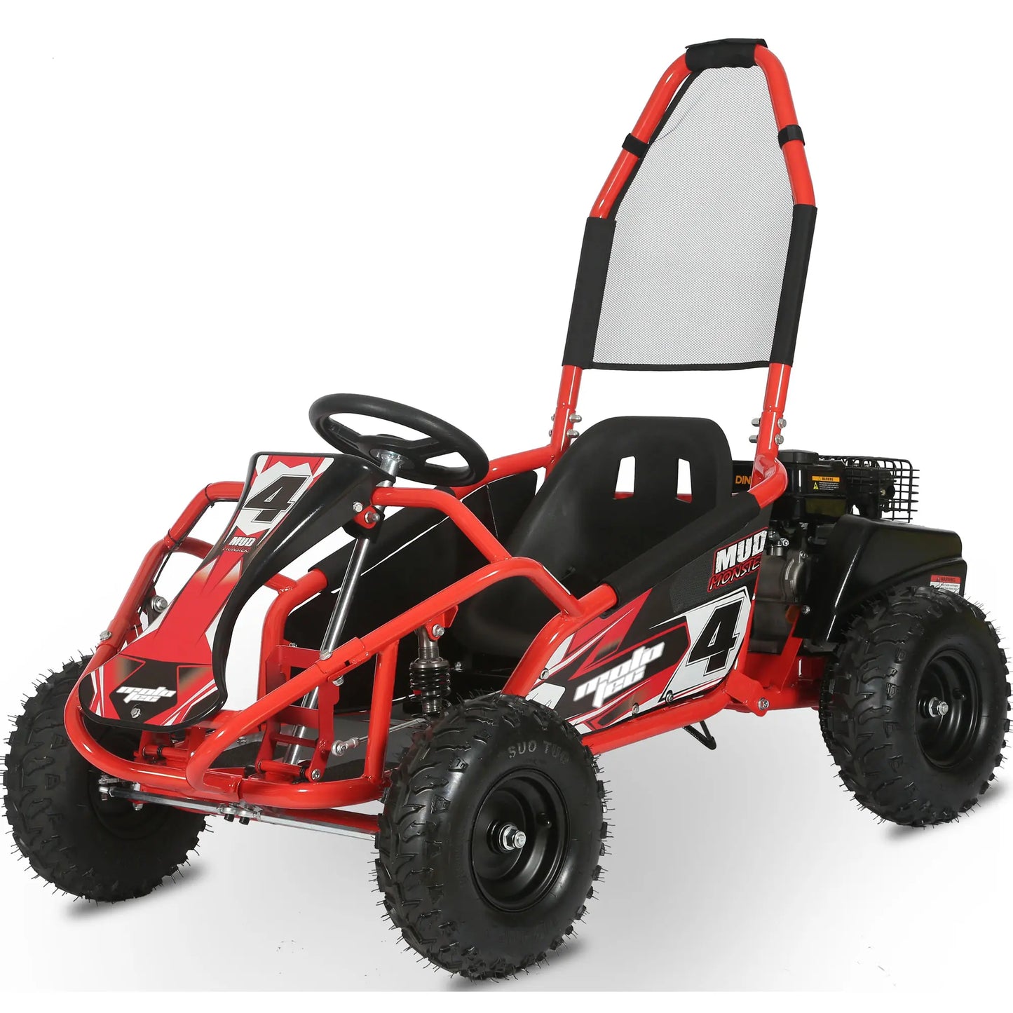MotoTec Mud 98cc Kids Gas Go Kart – Full Suspension, Red | Off-Road Adventure