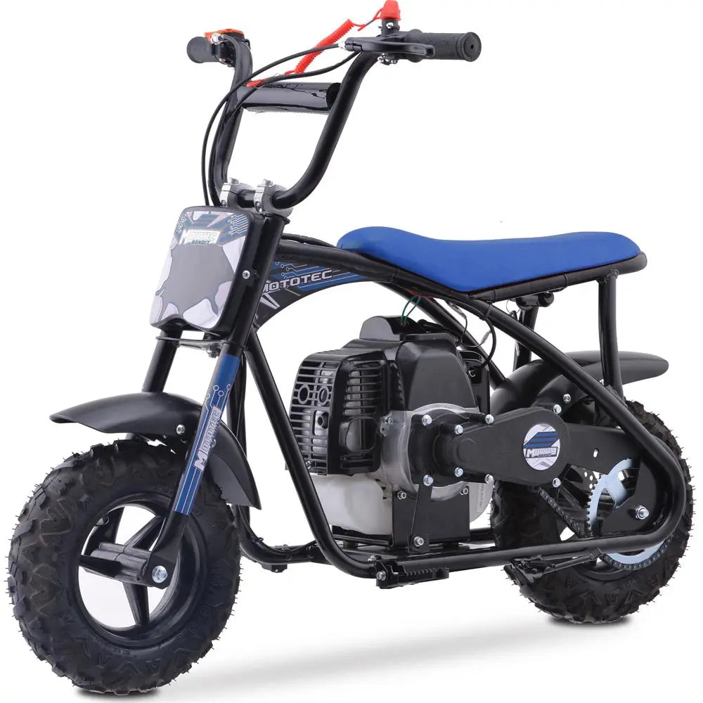 MotoTec Bandit 52cc 2-Stroke Kids Gas Mini Bike - Blue | Powerful Off-Road Fun for Young Riders