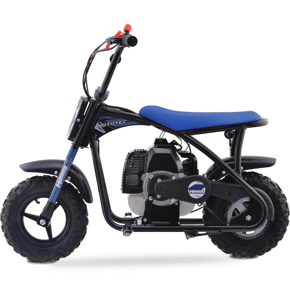MotoTec Bandit 52cc 2-Stroke Kids Gas Mini Bike - Blue | Powerful Off-Road Fun for Young Riders
