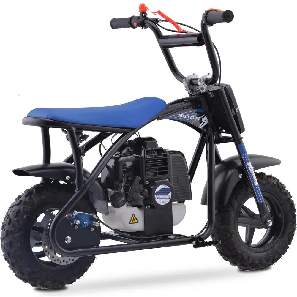 MotoTec Bandit 52cc 2-Stroke Kids Gas Mini Bike - Blue | Powerful Off-Road Fun for Young Riders