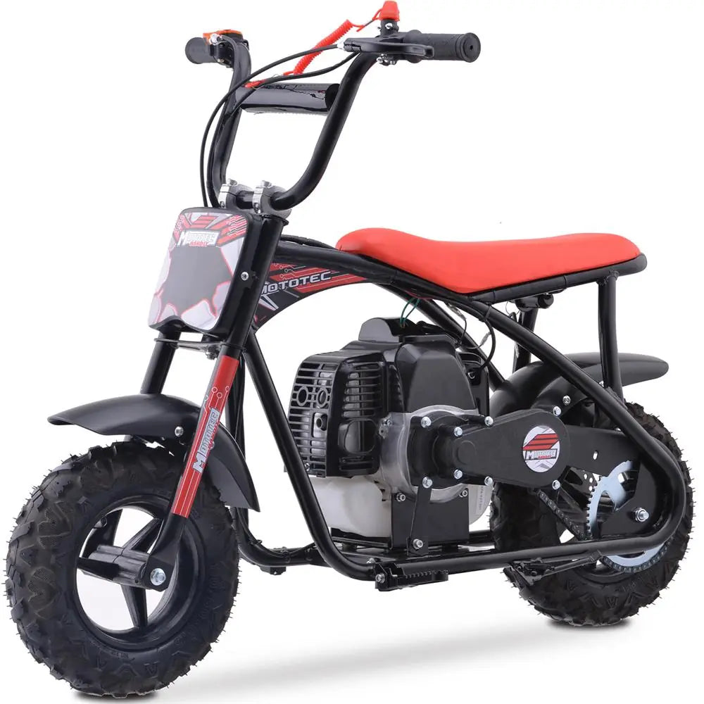 MotoTec Bandit 52cc 2-Stroke Kids Gas Mini Bike - Red | Powerful Off-Road Fun for Young Riders