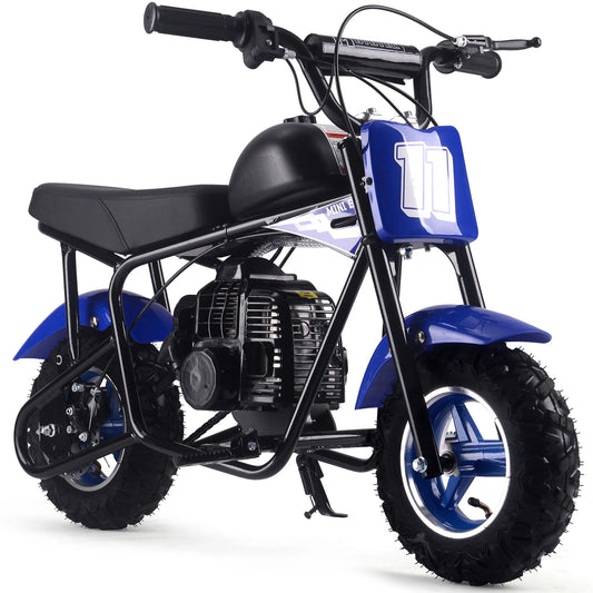 MotoTec Urchin 49cc 2-Stroke Kids Gas Mini Bike - Blue | Powerful Fun for Young Riders
