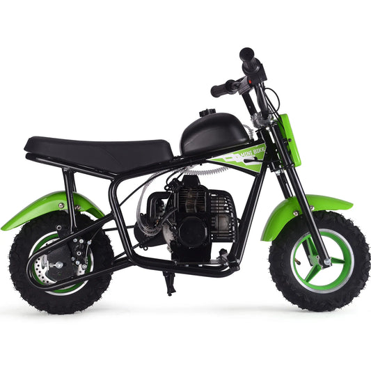 MotoTec Urchin 49cc 2-Stroke Kids Gas Mini Bike - Green | Powerful Fun for Young Riders