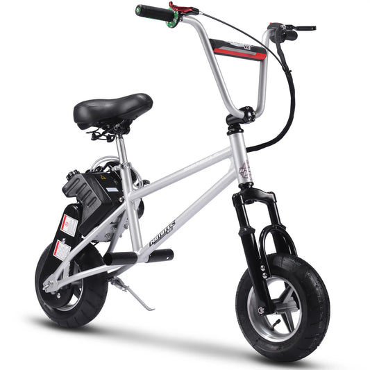 MotoTec 49cc Gas Mini Bike V2 - Silver | Powerful Ride for Kids & Teens