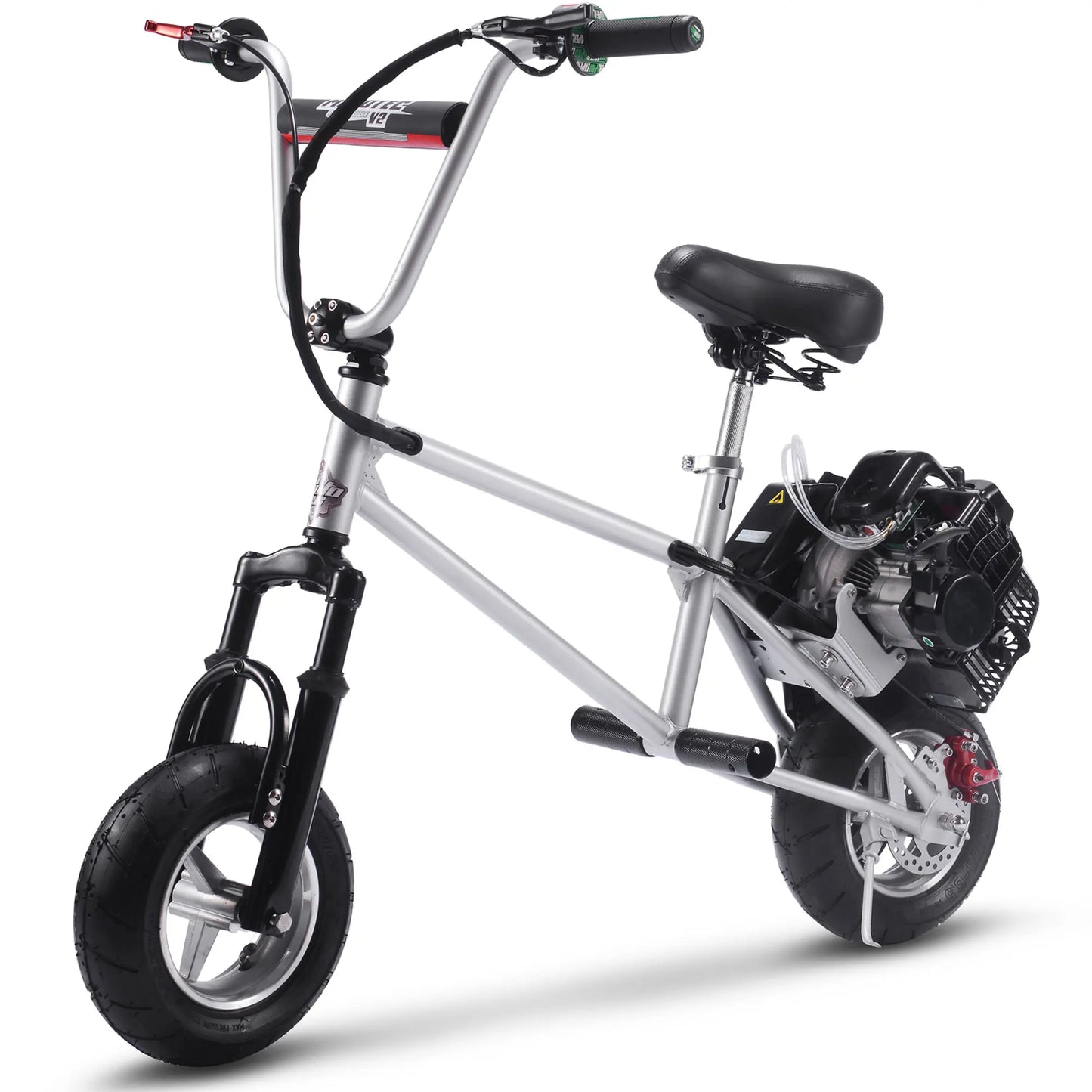 MotoTec 49cc Gas Mini Bike V2 - Silver | High-Performance Ride for Kids & Teens