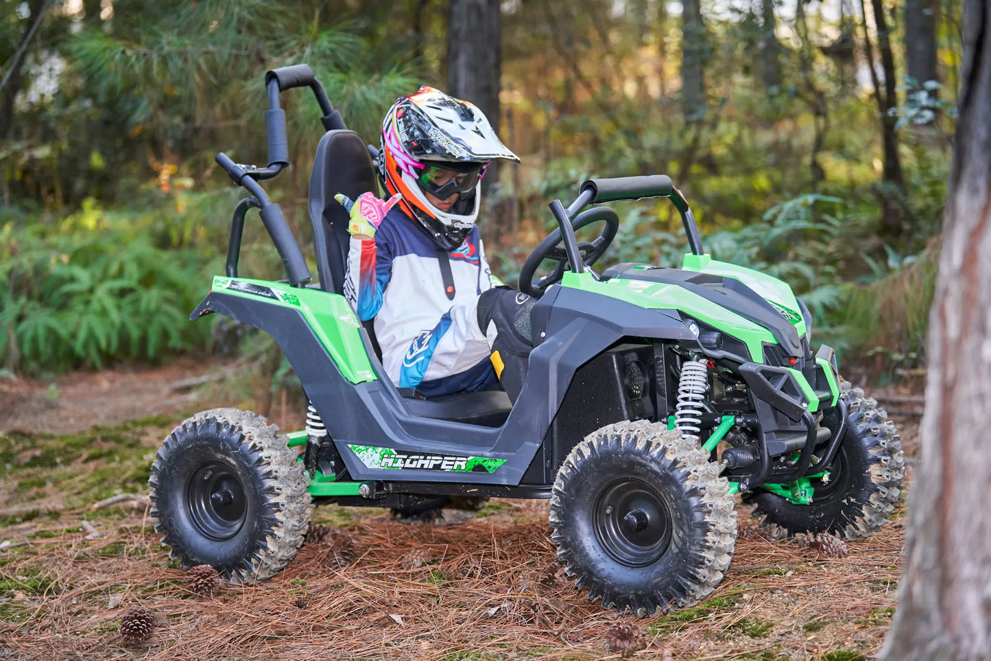 MotoTec Raider 48V 1200W Kids UTV with Full Suspension – Red Off-Road Utility Vehicle