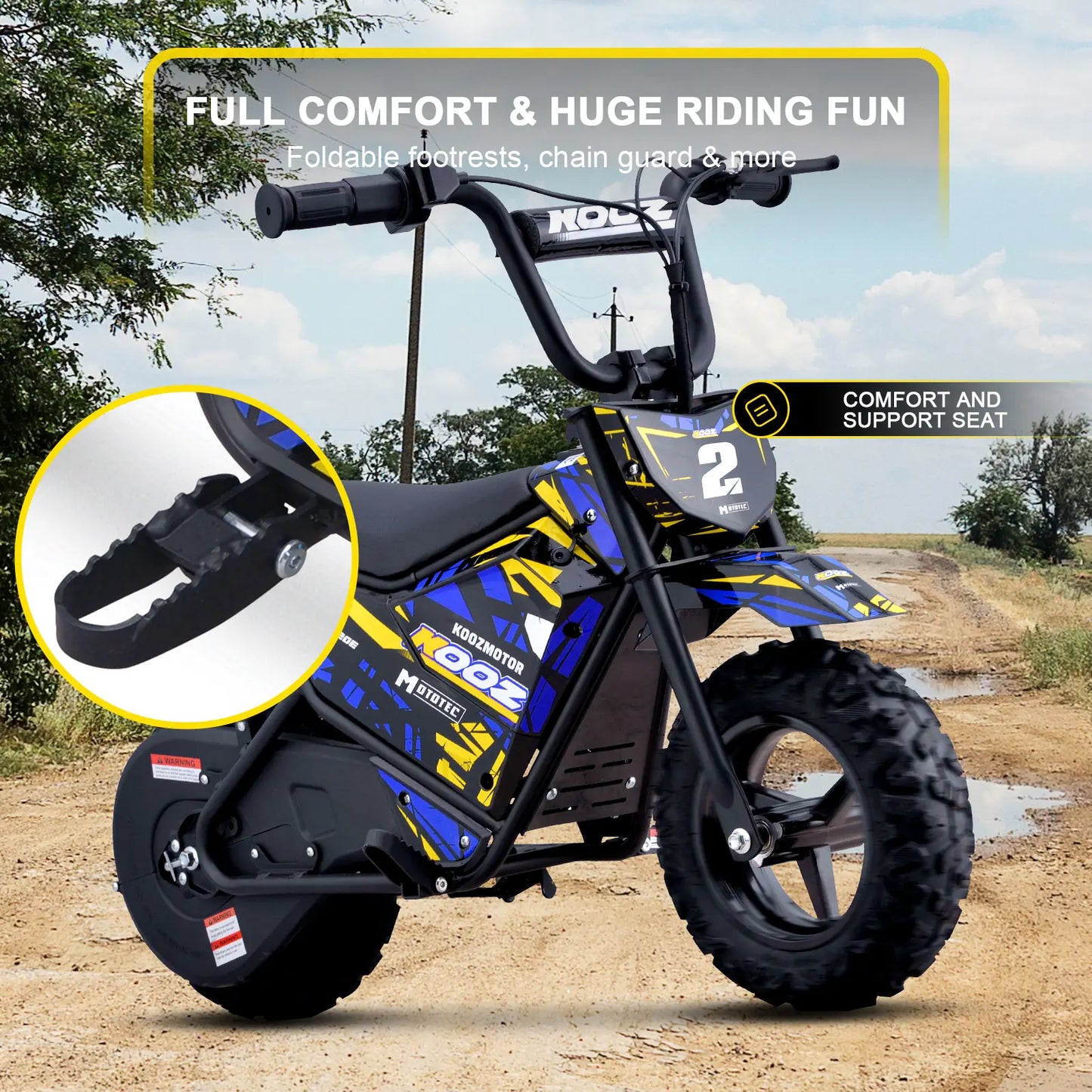 MotoTec 24V 250W Electric Mini Bike - Blue | Kids Ride-On Dirt Bike