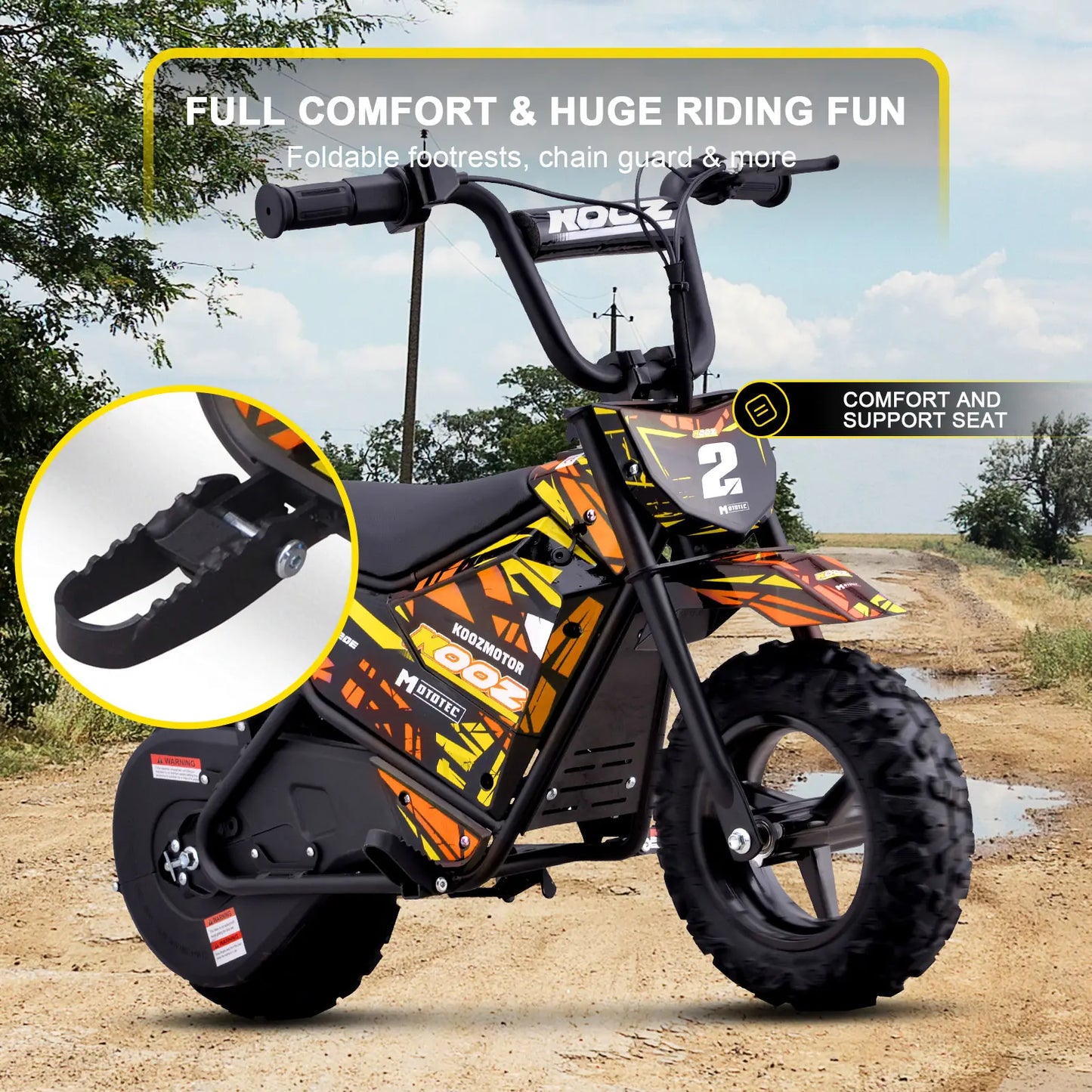 MotoTec 24V 250W Electric Mini Bike - Orange | Kids Ride-On Dirt Bike