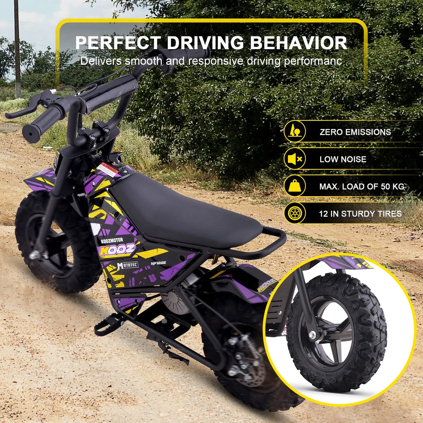 MotoTec 24V 250W Electric Mini Bike - Purple | Kids Ride-On Dirt Bike