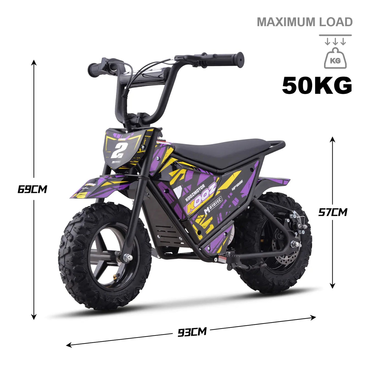 MotoTec 24V 250W Electric Mini Bike - Purple | Kids Ride-On Dirt Bike