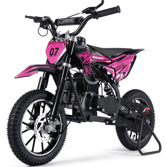 MotoTec Pioneer 49cc 2-Stroke Kids Gas Dirt Bike - Pink | Powerful Off-Road Bike