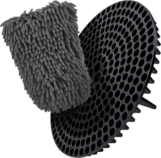 Color - Blue - WASH&WHIPS Chenille Premium Scratch-Free Microfiber Lint-Free Blue Wash Mitt 8" x 10"in & Black Pitstop Particle Interceptor