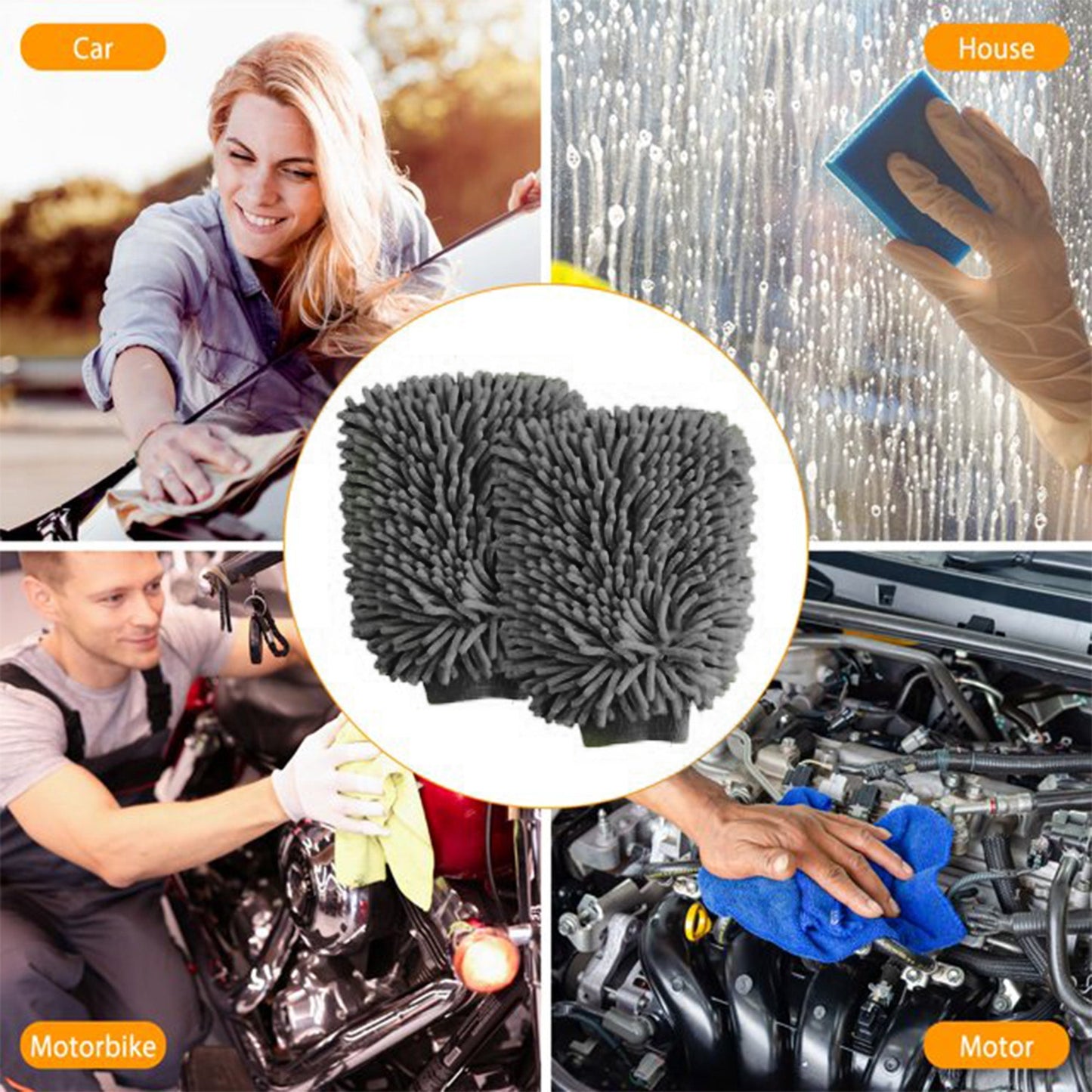 Color - Default - WASH&WHIPS Microfiber Chenille Car Cleaning Mitt - 2pk