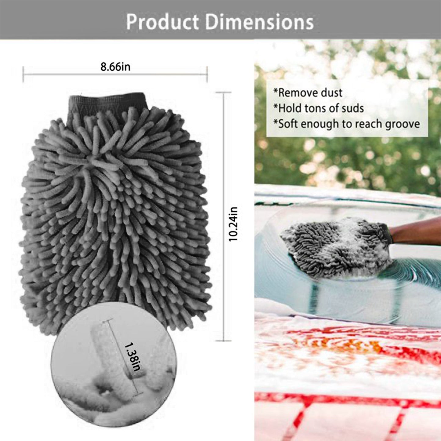 Color - Default - WASH&WHIPS Microfiber Chenille Car Cleaning Mitt - 2pk