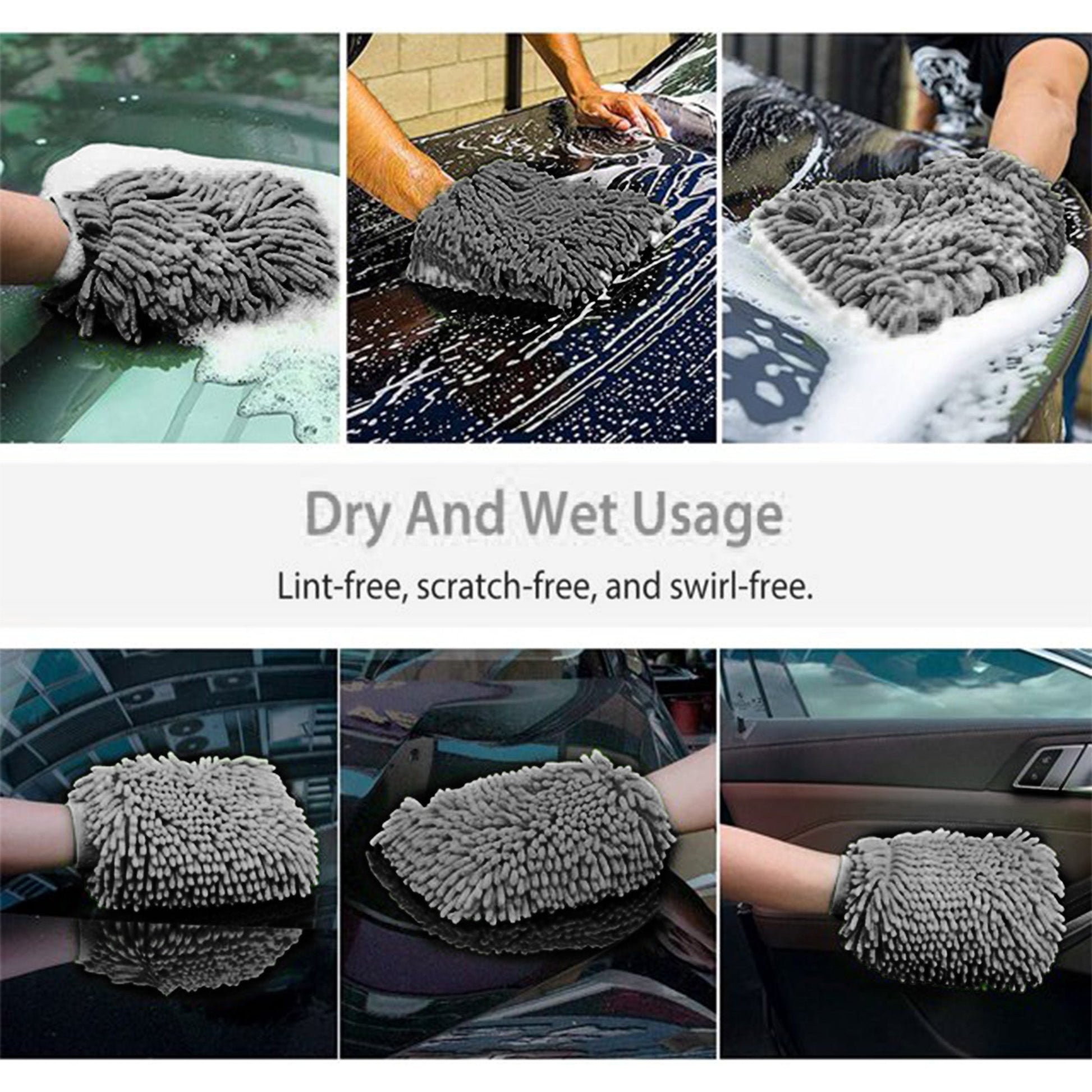 Color - Default - WASH&WHIPS Microfiber Chenille Car Cleaning Mitt - 2pk