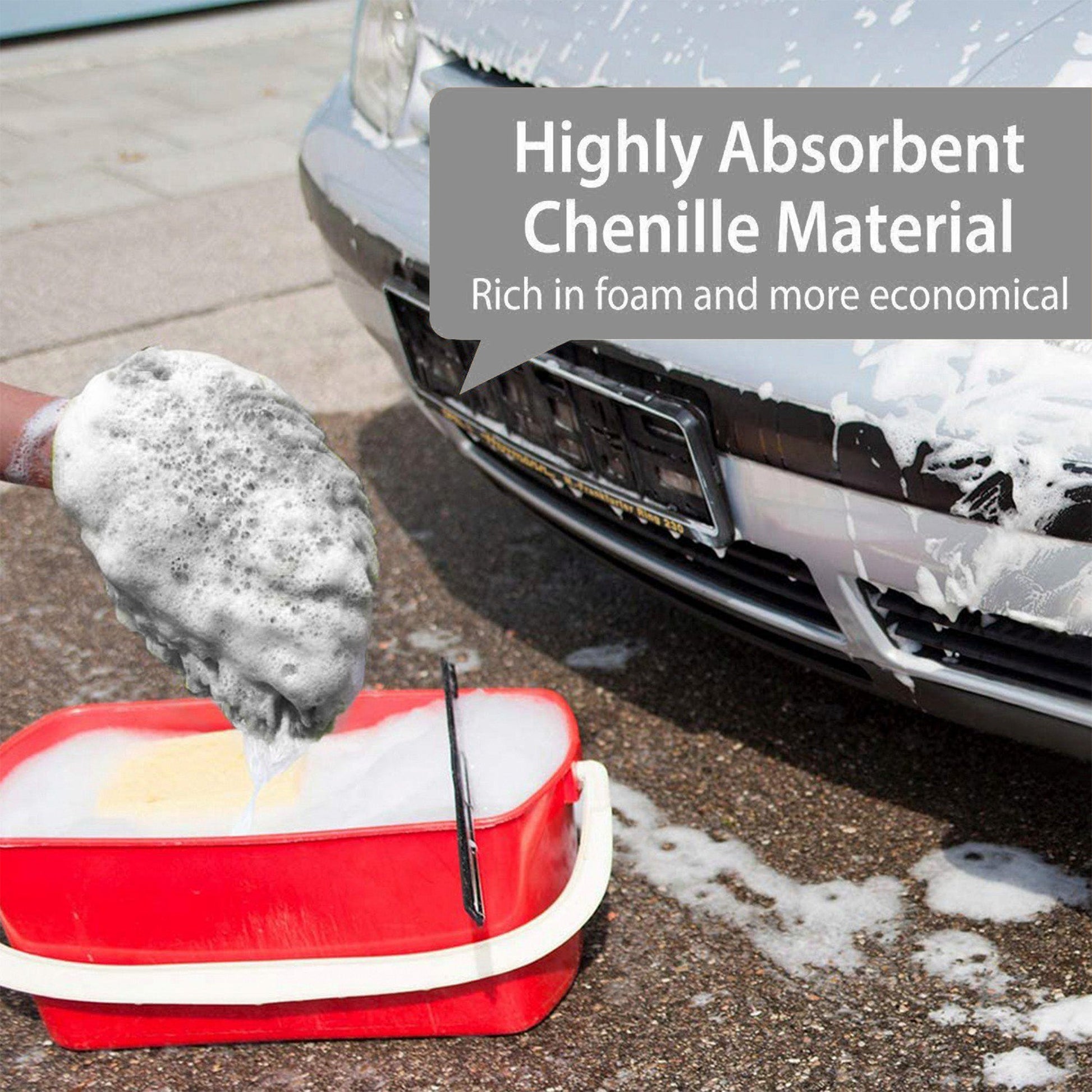 Color - Default - WASH&WHIPS Microfiber Chenille Car Cleaning Mitt - 2pk