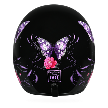 Color - Default - DOT Approved Daytona Cruiser Open Face Motorcycle Helmet - Men, Women & Youth - With Visor & Graphics - W/ Butterfly