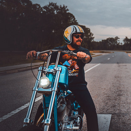 Color - Default - DOT Approved Daytona Cruiser Open Face Motorcycle Helmet - Men, Women & Youth - With Visor & Graphics - W/ Lightning