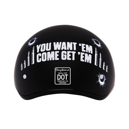 Color - Default - DOT Approved Daytona Motorcycle Half Face Helmet - Skull Cap Graphics for Men & Women, Scooters, ATVs, UTVs & Choppers - W/ Come Get 'Em
