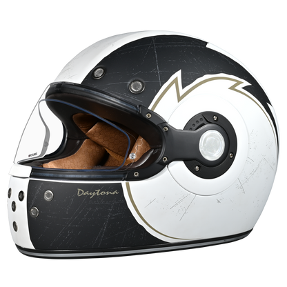 Color - Default - DOT Daytona Retro Full Face Motorcycle Helmet: Vintage Style for Men, Women, & Youth - W/ Blitz