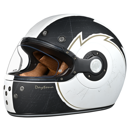 DOT Daytona Retro Full Face Motorcycle Helmet: Vintage Style for Men, Women, & Youth - W/ Blitz